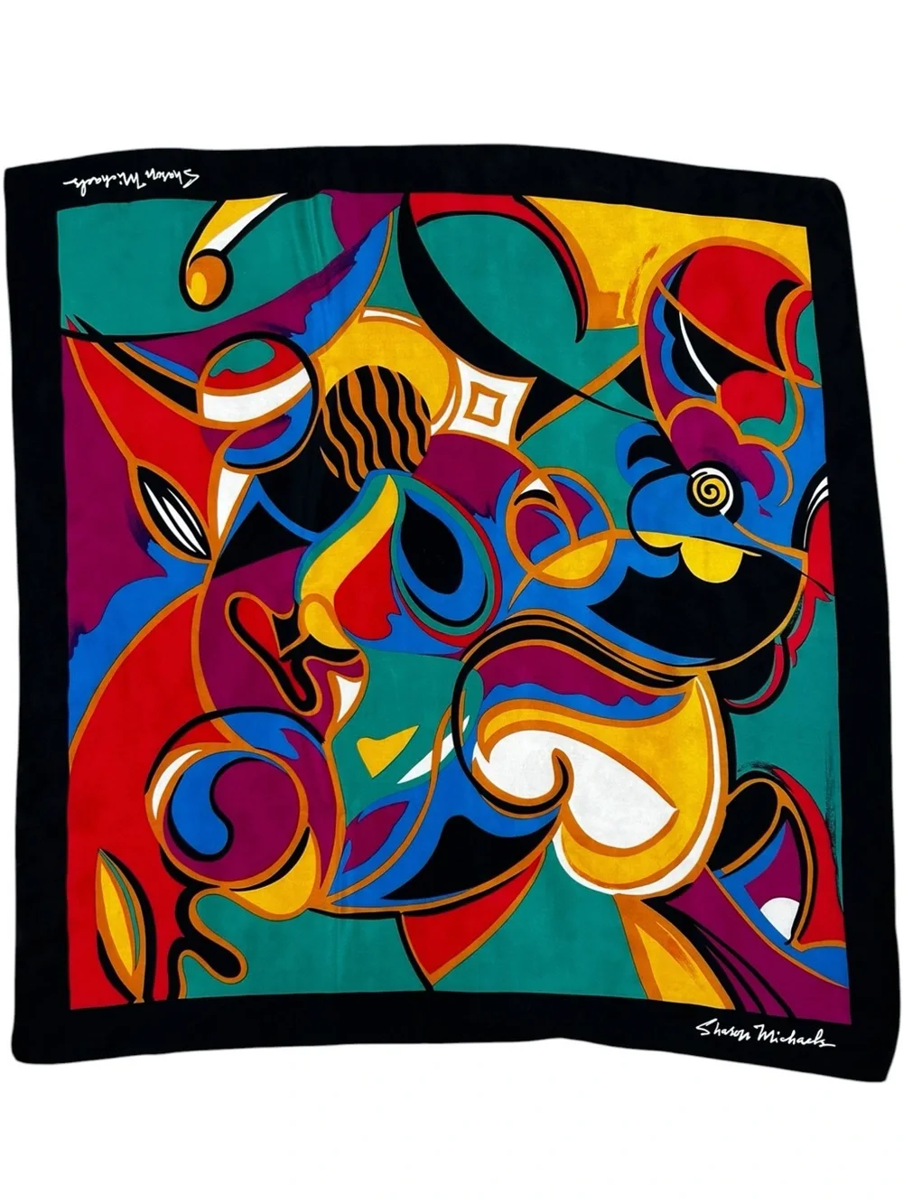 Sharon Michaels Abstract Silk Scarf Square Multicolor Art Print 80s 90s Style